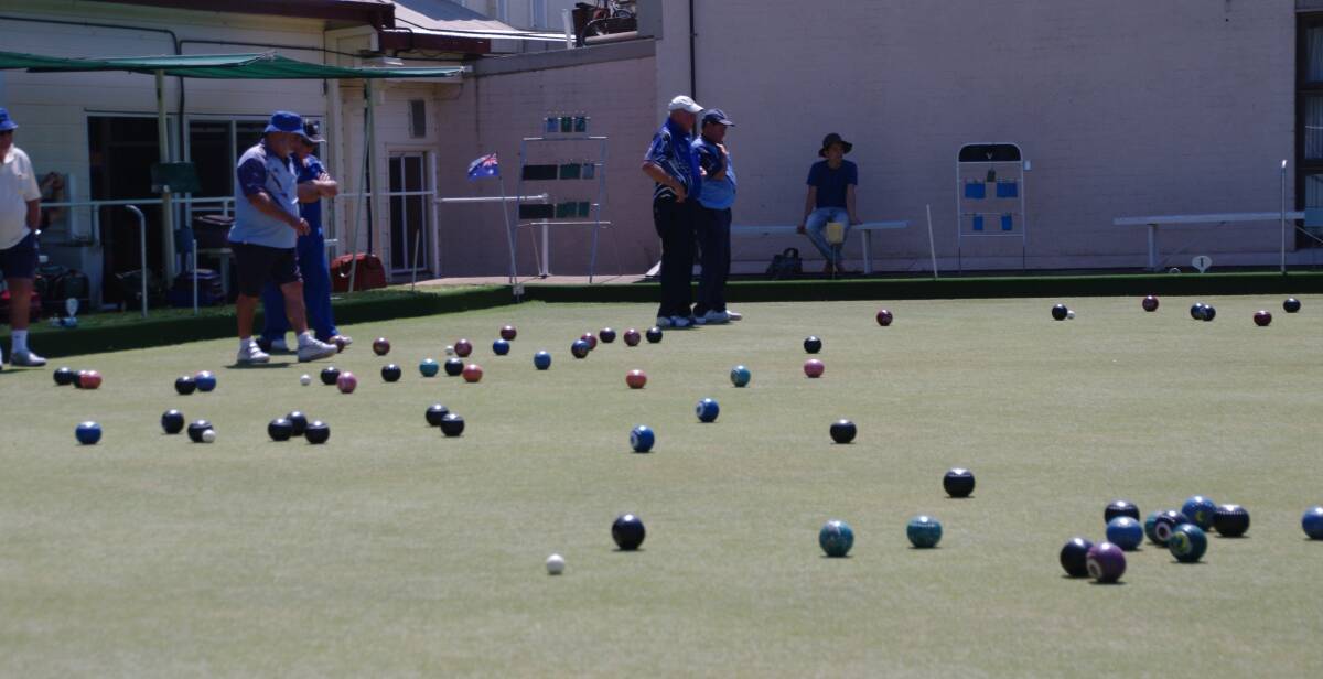 Bowls are scattered across the greens at Bombala as more than 80 lawn bowlers take part in the weekend tournament.