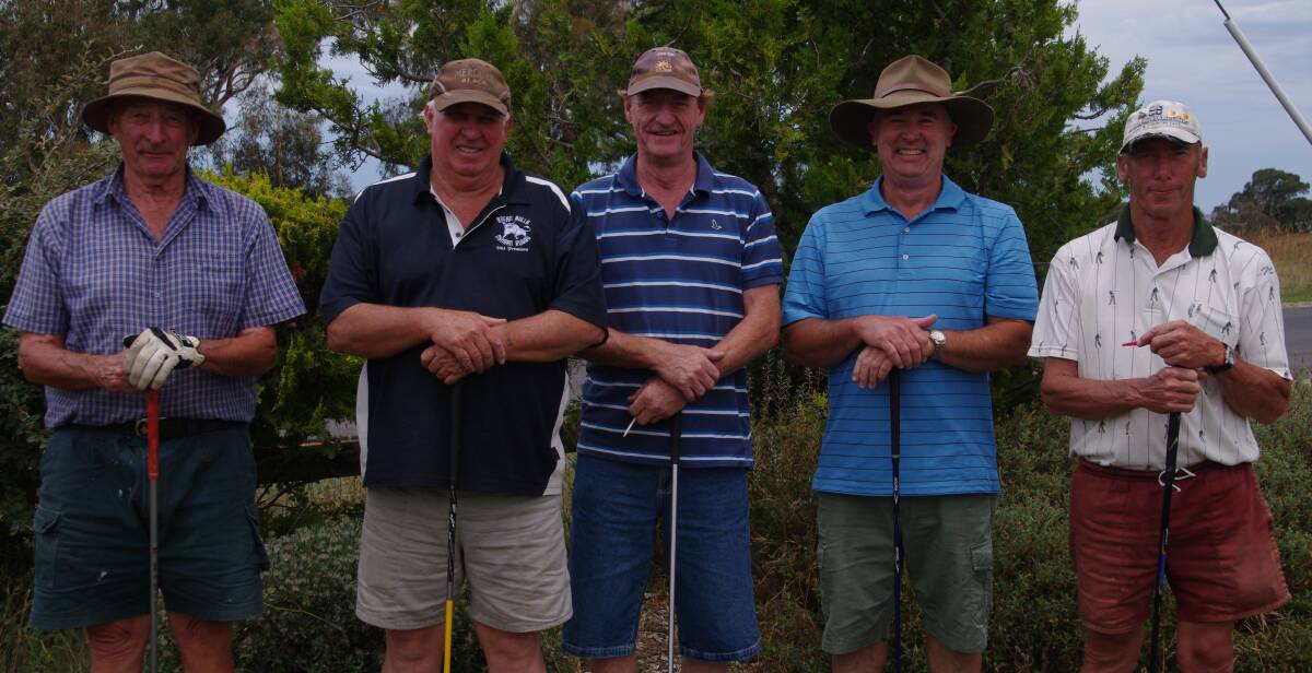 FAIRWAYS: At the Bombala Golf Club on Sunday are John Vincent, Leon Jones, Raymond Crawford, Ross Brown and Ray Fermor.