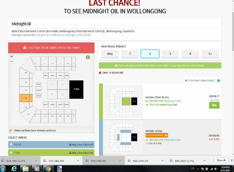 Unauthorised website Viagogo selling tickets to the SOLD OUT Midnight Oil show in Wollongong, on Thursday (March 9).