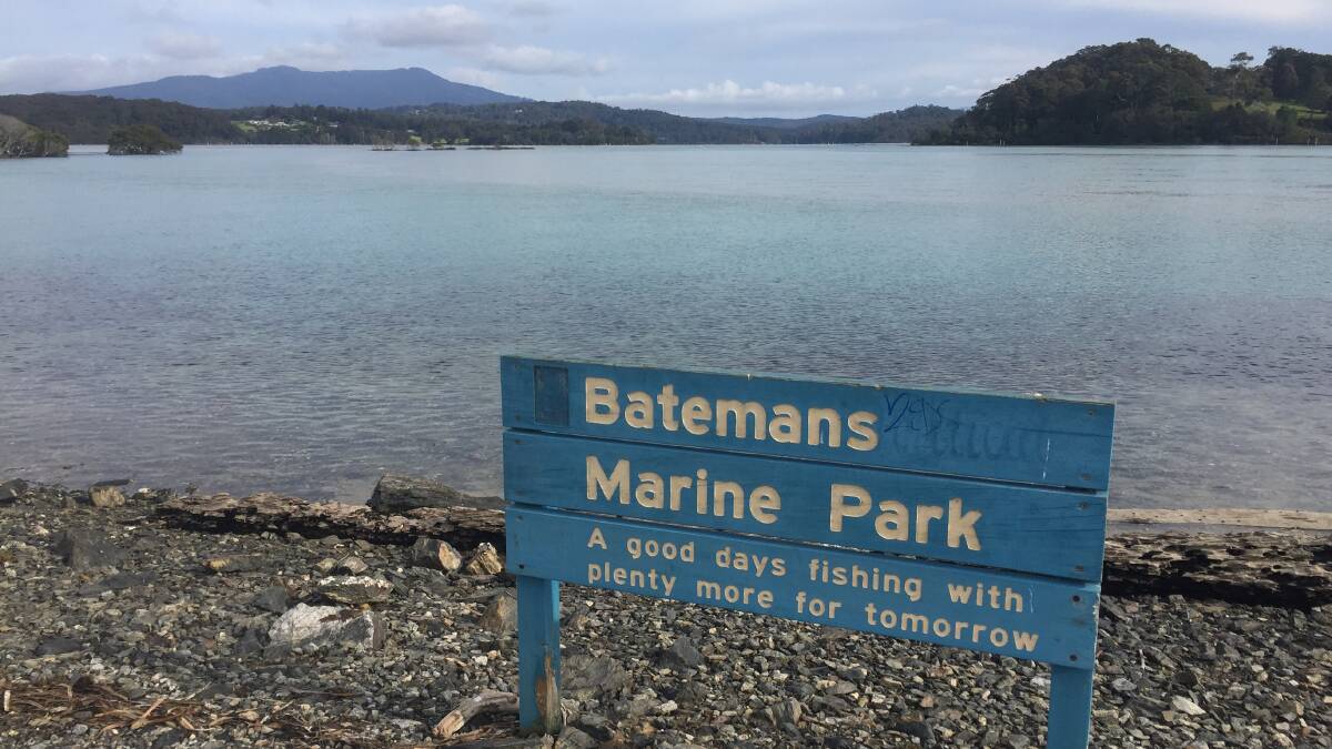 Batemans Marine Park sign at Wagonga Inlet, Narooma. 
