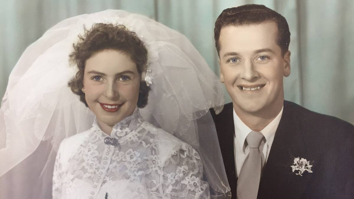MEMORIES: Tathra couple Noela and Ray George on their wedding day in Bega on May 25, 1957. The couple celebrated their 60th wedding anniversary on Thursday. Picture: Bill Easdown