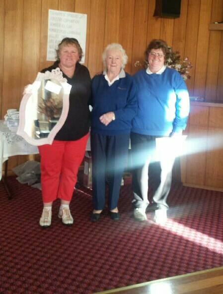 GOLF TOURNAMENT: Ladies Open Champion Machelle Grant with Bombala Women's Golf Club president Betty Crawford and runner-up Joy Douch.