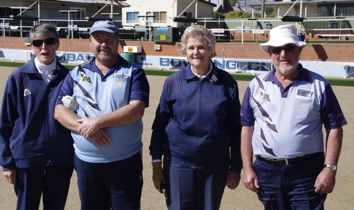 Bombala bowlers Kathy Kane, Greg Griggs, Glad Hurley and Kevin Callaway ready themselves for a game.