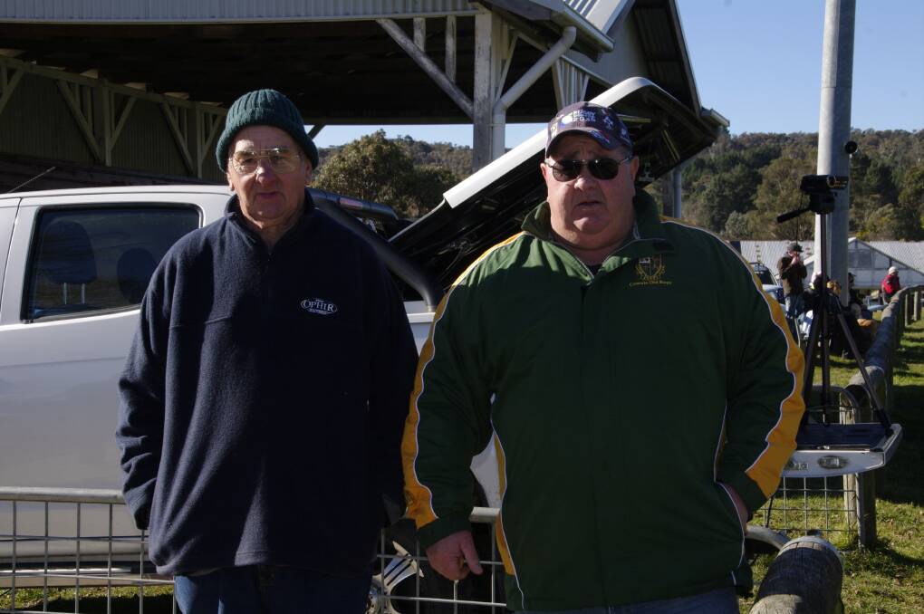 Wally and Rick Schofield of Cobar at the Bombala Sports Ground on Sunday to watch the Blue Heelers in action against the Moruya Sharks.