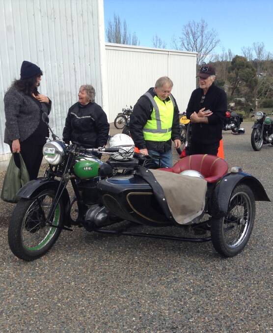 Don and Diane Smith with their 1946 Ariel sidecar and well wishers at the Cooma Car Club Girder Fork Rally over the weekend. Photo Jo Helmers.