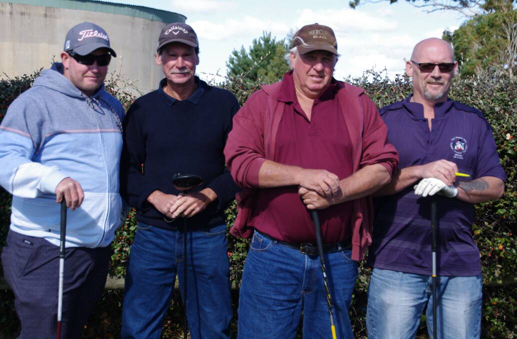 Corey Elton, Brendan Westaway, Leon Jones and Wayne Elton preparing to tee off during Sunday's golf championships.