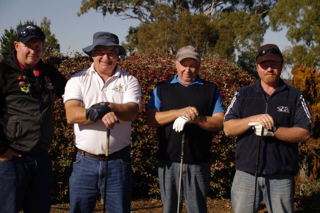 Korie Elton, Paul Halligan, Allen Roberts and Cory Nichol preparing to tee-off in the Bombala Open Tournament on the weekend.