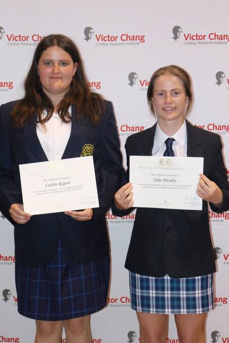 VICTOR CHANG AWARDS: Caitlin Regent of Bombala High School and Talia Westley of Eden Marine High School with their Victor Chang Awards.