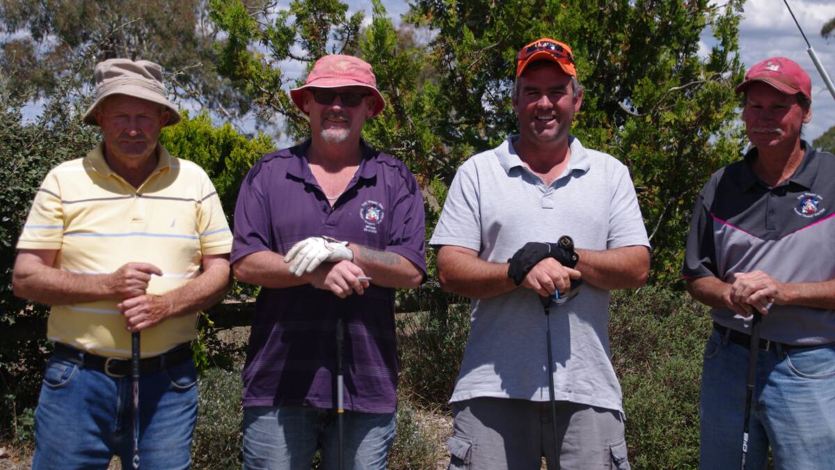GOLF LADS: Getting ready to play a round at Bombala Golf Course on the weekend were Pepper Thomson, Rub Elton, Brad Yelds, and Brendon Weston.
