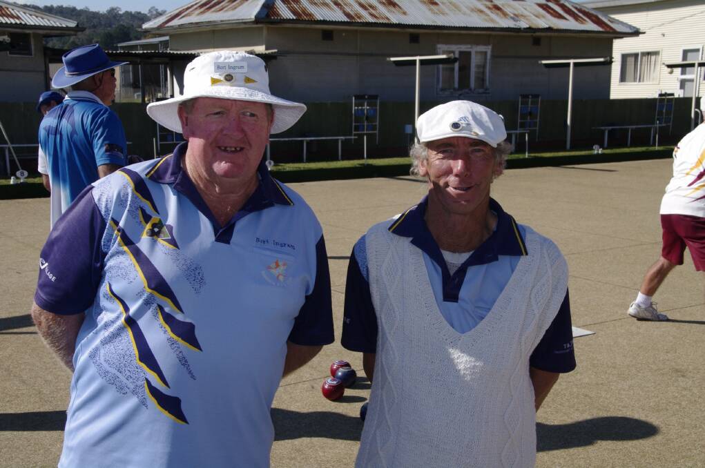 The dynamic duo of Burt Ingram and Ray Fermor enjoying a day out on the greens during Bombala's May Carnival.