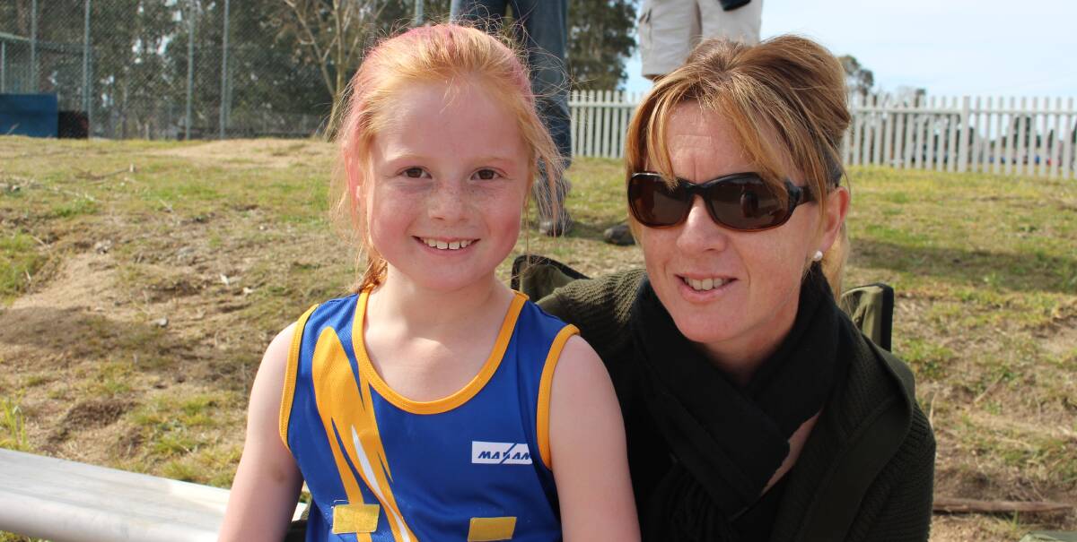 Bombala netballer Tanner Hurley, aged eight, with mum Belinda Hurley at the last round of the Sapphire Coast Challenge.
