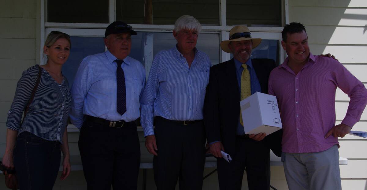 Sharlene Cleary, David Platts, Bob Stewart, Ben Litchfield and Joe Cleary happy with their win at the Bombala Races on Saturday.