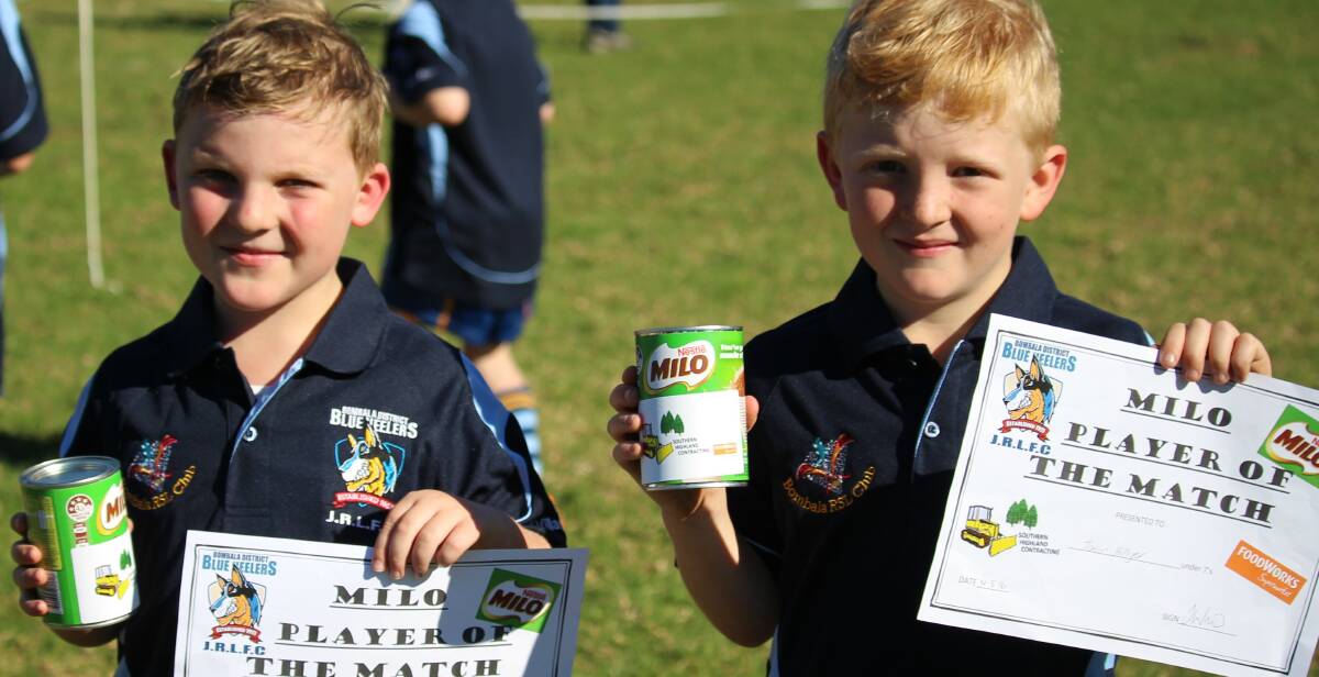 TOUGH DOUBLE: The Bombala Under 7s Rugby League side played two consecutive games against Bega with Henry Power and Torin Hillyer winning awards.