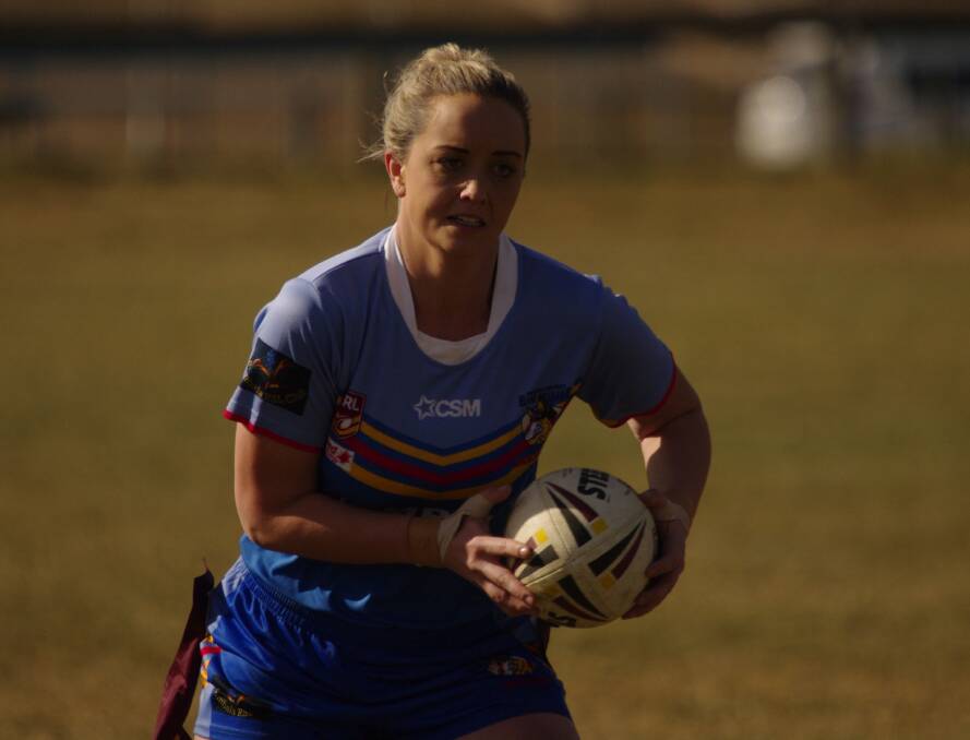 Bombala High Heeler ladies league-tag player Georgie Clark with the ball during the women's winning games against the Narooma She-Devils and Candelo/Bemboka.