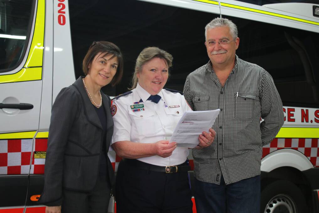 ASTHMA: At today’s launch held at Campbelltown Ambulance Station were, from left, Professor Connie Katelaris, Superintendent Stephanie Radnidge and asthma sufferer Neil Tibbles, of Mount Annan. Neil was diagnosed with asthma eight years ago, at age 47.