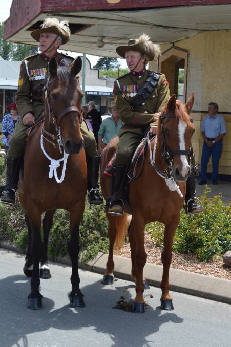 The Bemboka 7th Lighthorse Troop's Buff Britten and Mick Symons took part in the Bombala Remembrance Day commemoration at the Cenotaph.