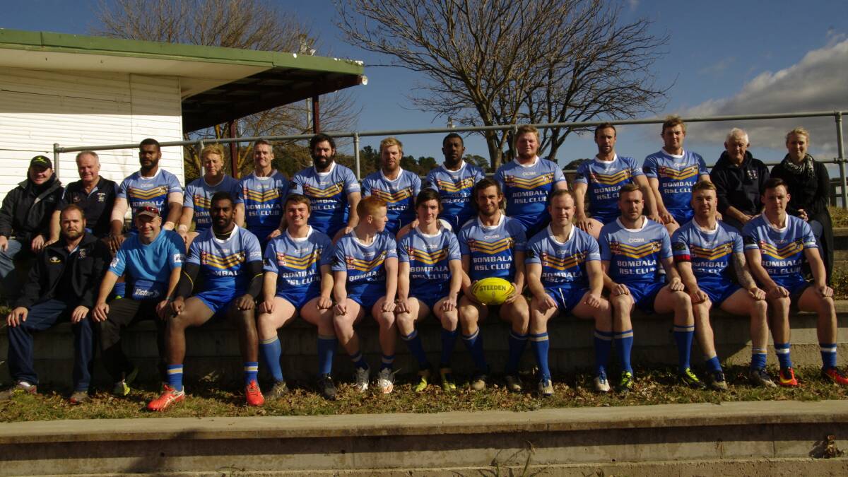 The Bombala Blue Heelers first grade rugby league side with coaches, trainers, committee members and club stalwarts before Saturday's game against Eden.