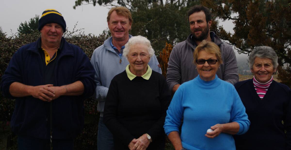 PLAYING A ROUND: Leon Jones, Ray Crawford, Betty Crawford, Simon Stephens and Dawn Jessop brave the cold weather for a game of golf on the weekend.