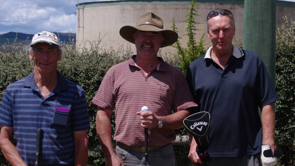GOLF DAY: Getting ready to tee off for a round of golf at Bombala were Ray Fermor, Ross Brown and Steve Tatham.