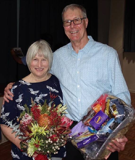 RETIREE'S CELEBRATE: Bombala High School staff Anne Caldwell and Warwick Long retired from their duties recently. Photo Warwick Long.