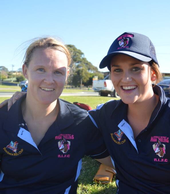 Bombala Ladies Tag players Tash Stewart and Abbey Kimber were cheering on Bombala at the Rugby League in Narooma.
