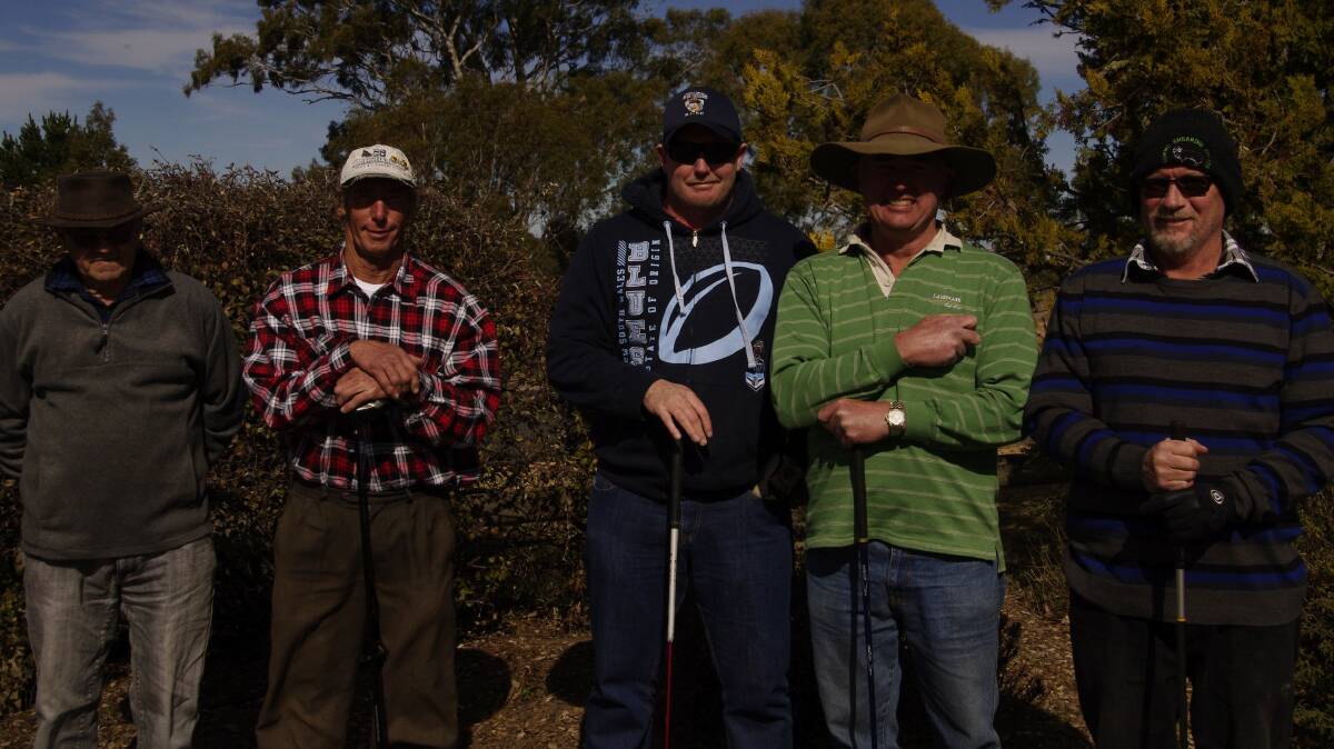 Bombala golfers Merv Douch, Ray Fermor, Korie Elton, Ross Brown and Wayne Elton prepare to play a round of golf on the weekend.