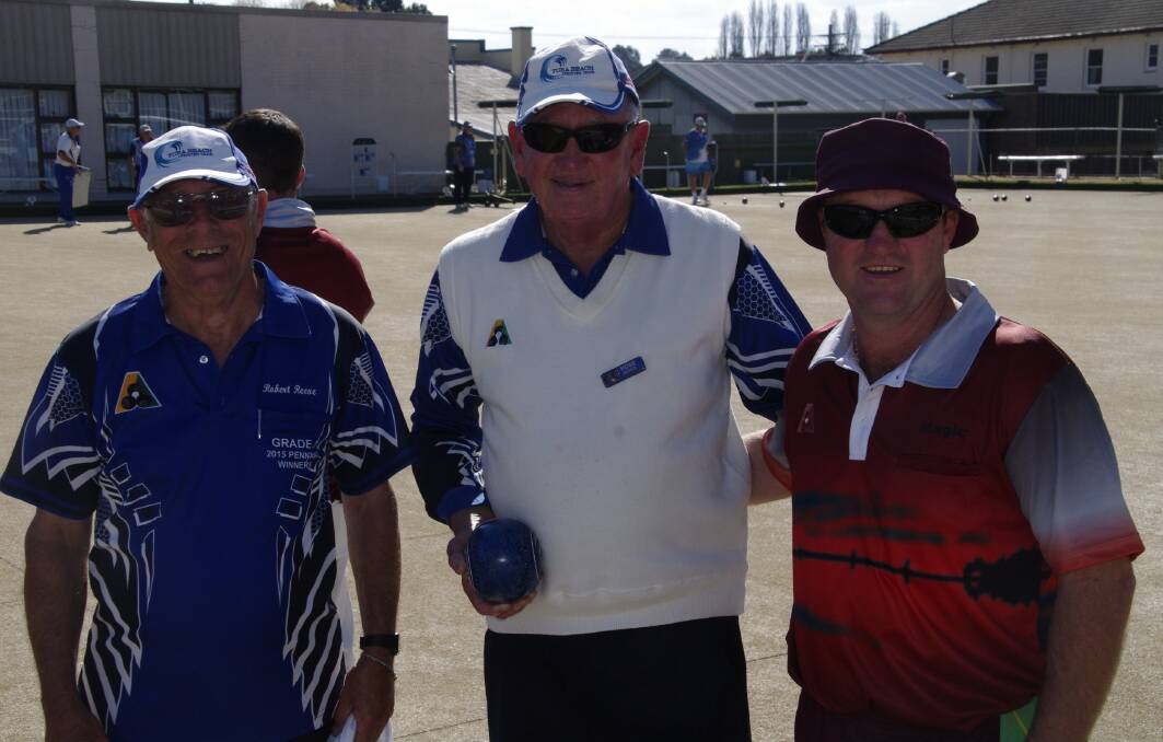 In wonderful weather, Robert Reeve and Ross Davies of Tura with Craig Phillips of Harden stepped onto the Bombala greens for the May Carnival.