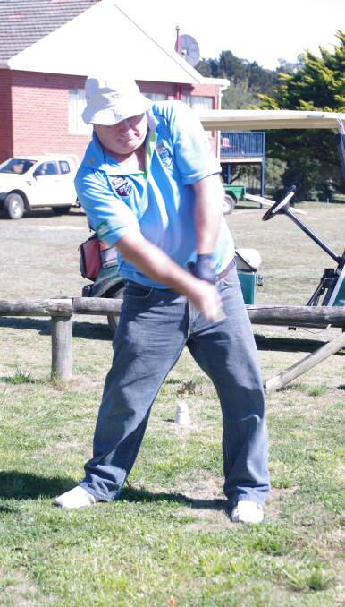 PLAYING A ROUND: Paul Halligan tees off at Bombala Golf Course during the recent Men of Golf Day held in Bombala.