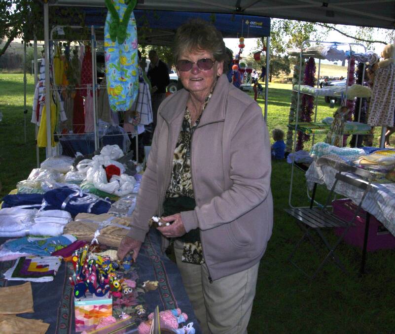 Jacqui Pobjoy selling all sorts of winter woollies and Easter goodies at her stall at the Delegate Duck Races on Good Friday.