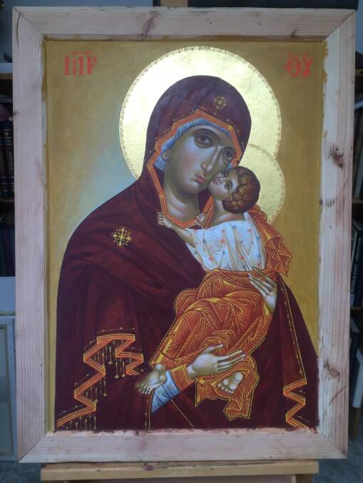 This icon is the work of one of iconographer, Father Alexis Rosentool from the Holy Transfiguration Monastery outside Bombala called "Our Lady by the MacLaughlin". 

