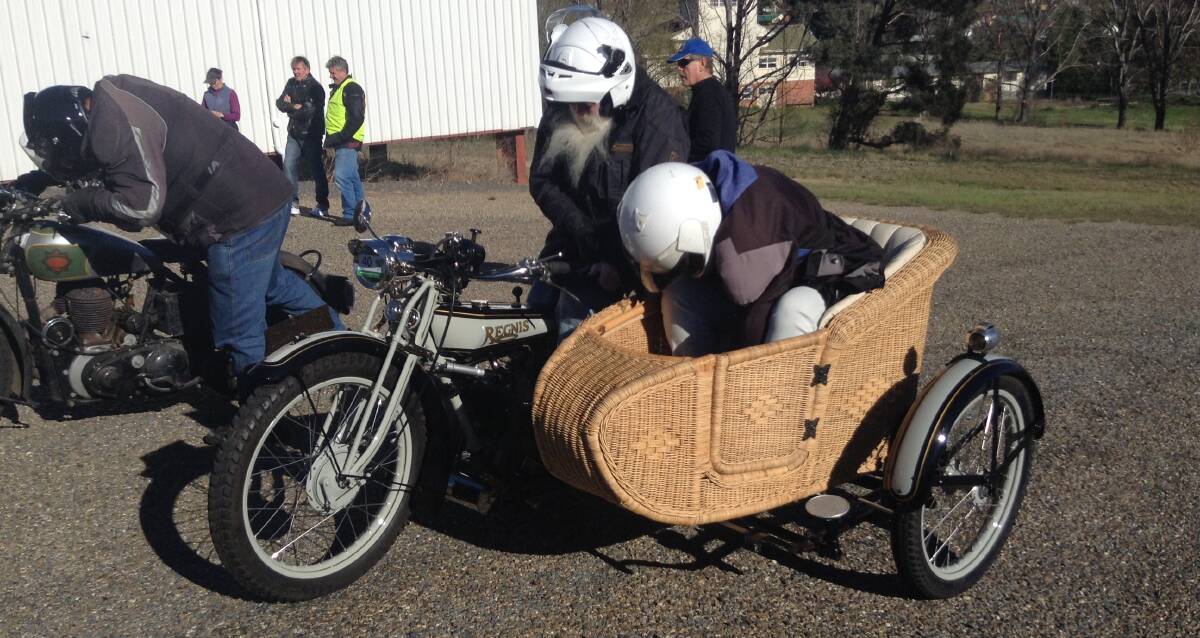 CLASSIC RALLY: Bernie and Alison Medway about to depart in their 1918 Regnis sidecar judged to be the best bike in the Girder Fork Rally. Picture: Jo Helmers