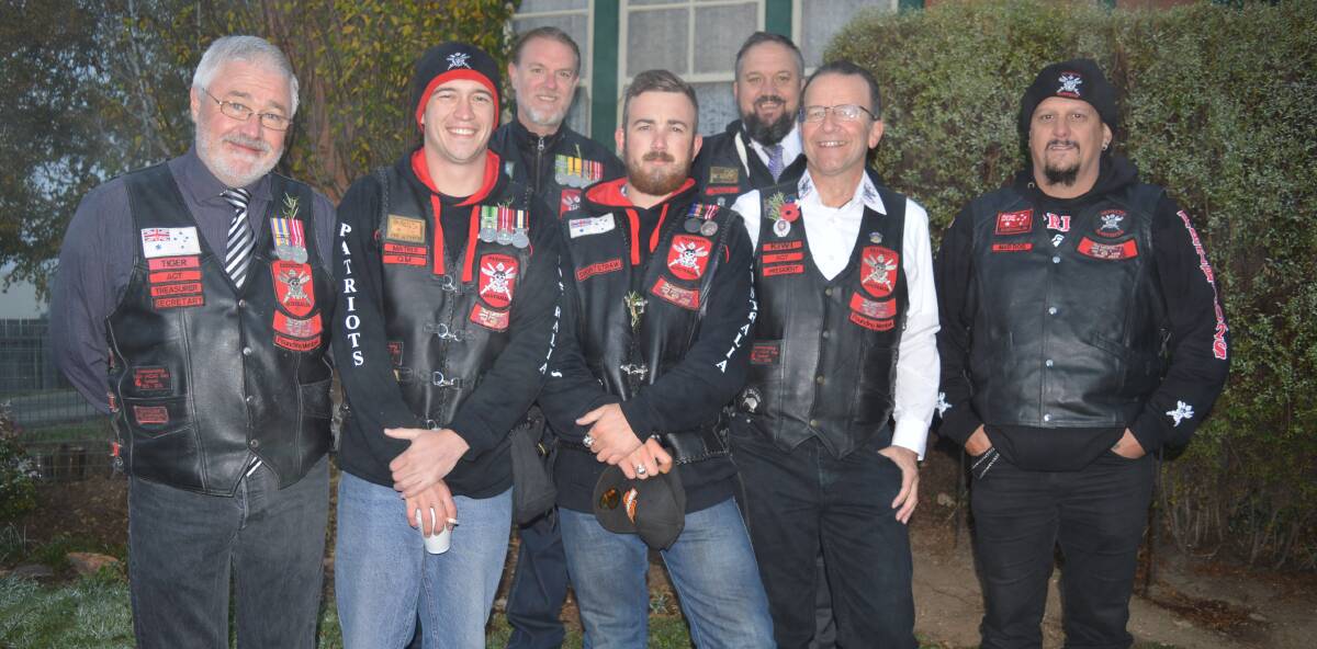 PATRIOTS: Member of the Patriots Motor Cycle Club Men from Snowy River Chapter all former servicemen at the Delegate Anzac Dawn Service. 