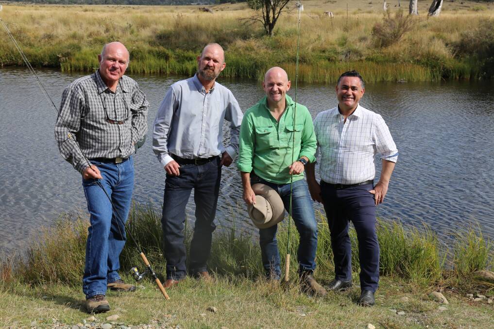 FISHING BOOST: Steve Samuels, Maarten van der Stap, NSW Primary Industries and Regional Water Minister Niall Blair and John Barilaro MP. 