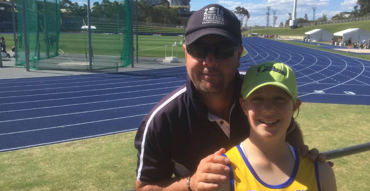 Zali Lavender with her mentor, dad Malcolm Lavender at the NSWPSSA 2016 Track and Field Championships 2016 in Sydney. Read how Zali went in next week's paper.