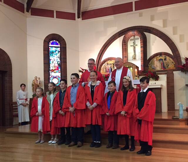 CONFIRMED:  Max Smith, Max Chaplin, James Tellis, Zara Badewitz, Alex Reed, Lucy Merritt, Nicholas Gay and Brigid Dunne (in no particular order) with Father Tony Percy, Vicar General for the Archdiocese and parish priest Father Mick MacAndrew. .