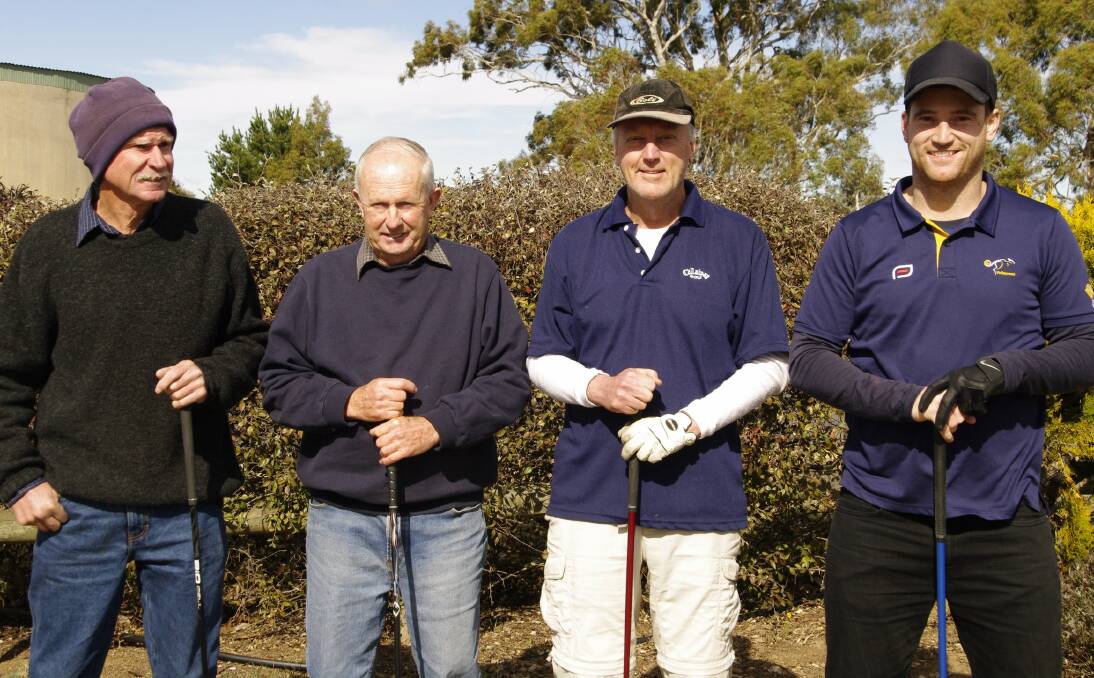 Bombala golfers Brendan Weston, Pepper Thompson, Steve and James Tatham get ready to tee-off on the first hole during a game over the weekend.