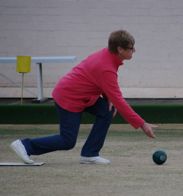 BOMBALA BOWLS: Cybil Dent lays down a nice bowl during a recent game.