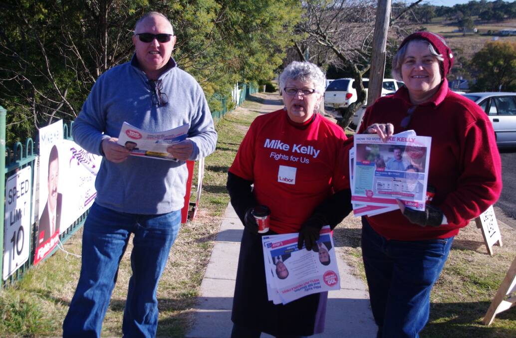Handing out how to vote pamphlets for the election in Bombala on Saturday are Joe Ingram, Carol Martin and Anne Platts.