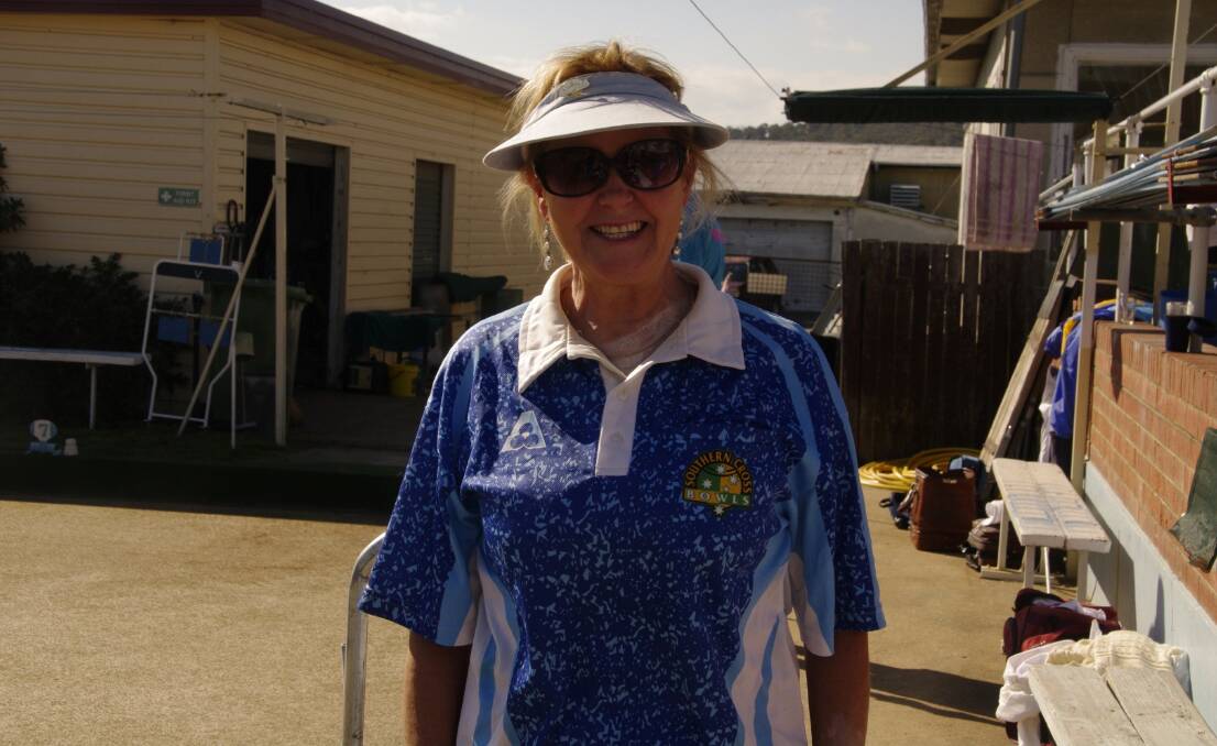 Tina Croker with Southern Cross bowls preparing for a game of bowls on the Bombala greens over the weekend.