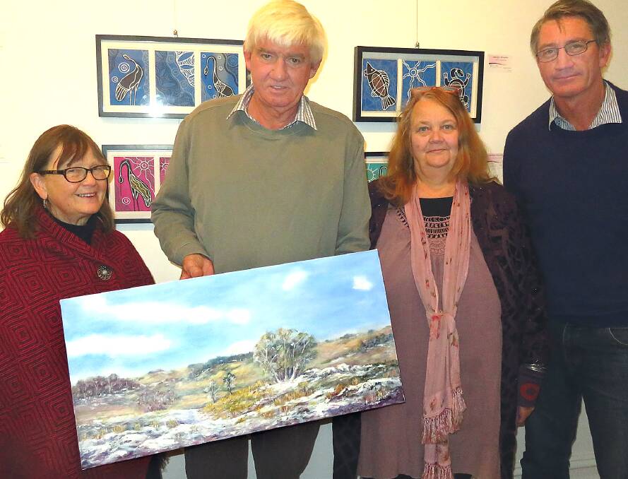 Penelope Judge, Bob Stewart, Karen Cash and Craig Mitchell at the exhibition openings of the Bundian Way and Borderline Galleries in Delegate.