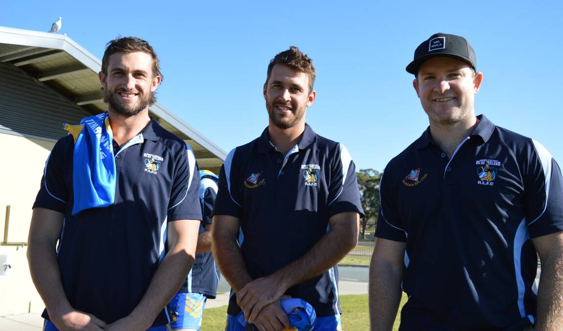Bombala Blue Heelers Rugby League Football Club first grade captain Joe Bobbin, Digby Walcott and Paul Perkins before their game against the Narooma Devils on Sunday.