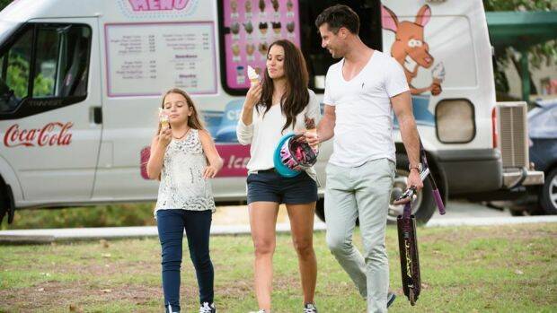 The Bachelor season three's Sam Wood with Snezana Markoski and her daughter Eve in during an episode of the show last year. Photo: Channel Ten