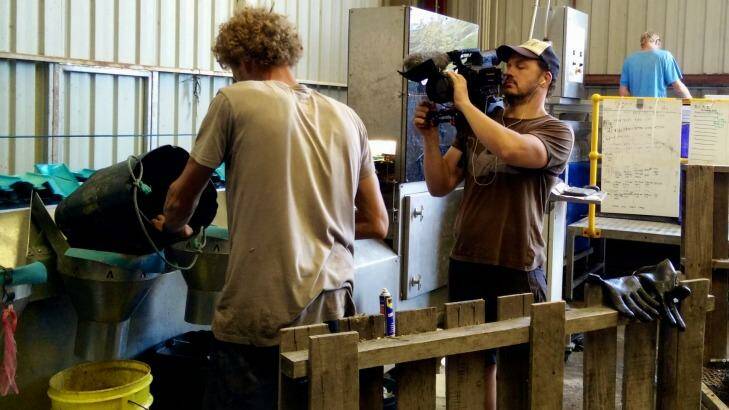 Kim Beamish and his subject Dominic Boynton during the production of Oyster. Photo: Supplied
