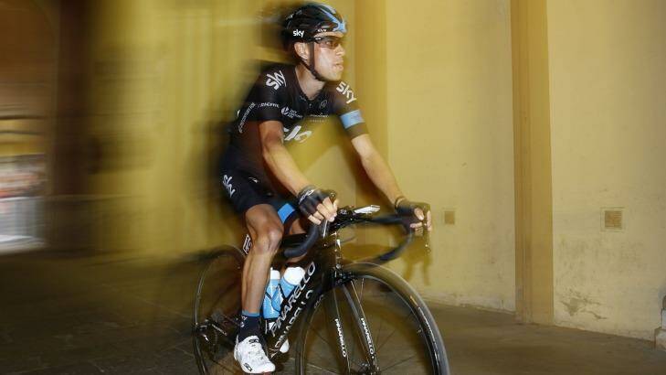 Team Sky rider, Richie Porte of Australia rides to the start of the 12th stage of the 98th Giro d'Italia, Tour of Italy, cycling race between Imola and Vincenza on May 21, 2015 in Imola.  AFP PHOTO / LUK BENIES Photo: LUK BENIES