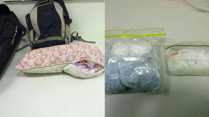 Police will allege drugs with an estimated street value of $130,000 were found inside this pillowcase seized on the Newcastle foreshore.  Photo: NSW Police