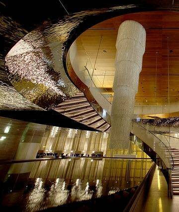 Exceptional: An infinity pool water feature at the Qatar Airways Al Mourjan Lounge, Doha. Photo: Supplied