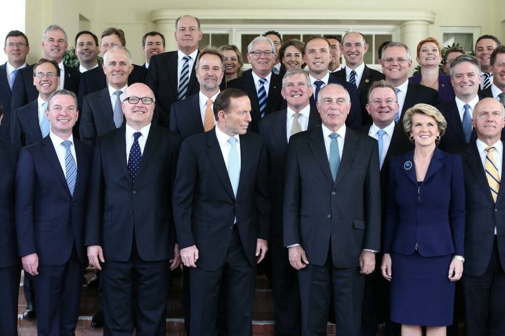 Making the grade? The Coalition ministry at their Government House swearing in one year ago. Photo: Andrew Meares