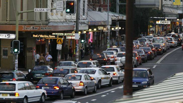 Traffic on King St, Newtown, which Roads Minister Duncan Gay said would be transformed into a 'Nirvana' after the WestConnex was built. Photo: Mediakoo