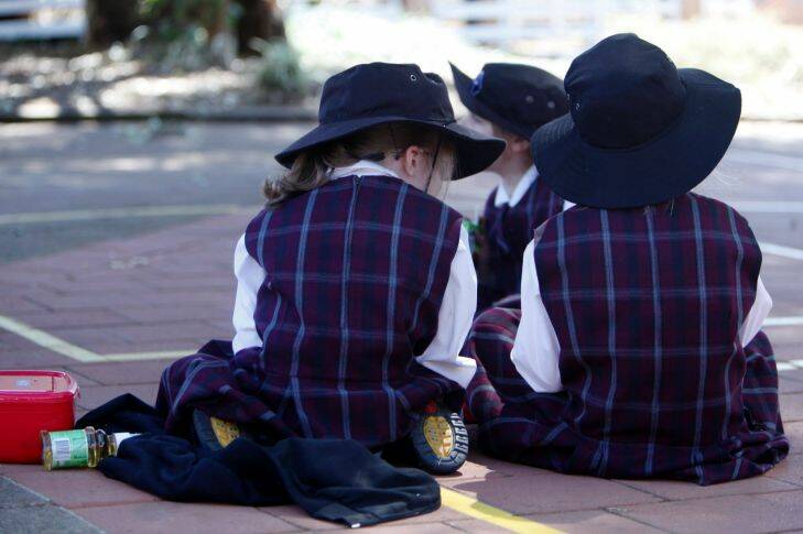 Education Photo Michele MOssop Wednesday 30th September 2009 Mamre Anglican School, Erskine Park western Sydney Generic education private school learning lunch childhood uniform teaching reading religious SPECIAL 114943