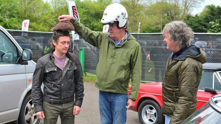 Richard Hammond, Jeremy Clarkson and James May mess around at Jap Fest, Castle Combe Circuit Top Gear. Photo: Ellis O'Brien